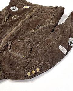 Corduroy studded utility bomber jacket with patches