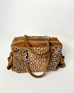 Large leopard pony hair suede bag