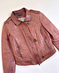 Asymmetric hook closure Italian leather jacket