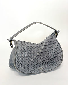 Dusty blue braided leather bag