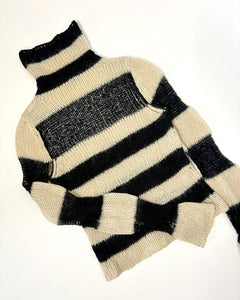 Striped soft knit super long sleeve turtleneck
