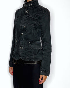 Faded black fitted jacket with silver studs & buckles