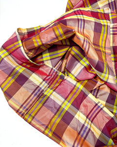 Plaid asymmetric balloon maxi skirt