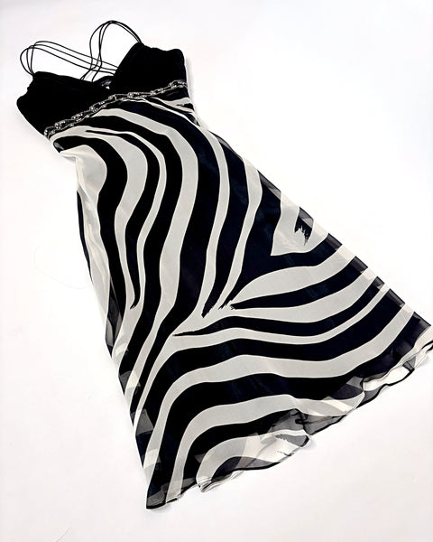 Zebra silk midi party dress