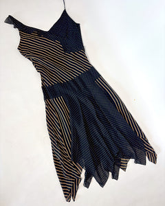 Asymmetric polkadot & stripe 90’s dress