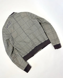 Grey plaid stitch military style bomber jacket