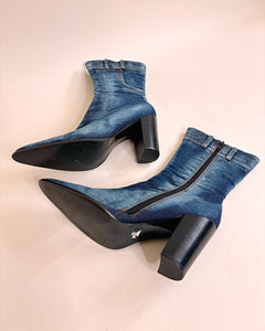 Denim half calf boots