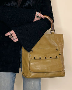 Italian wooded handle studded bag