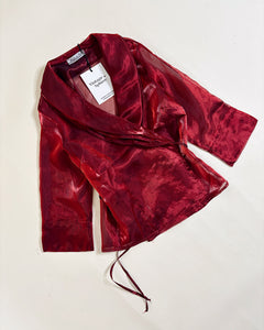 Burgundy translucent wrap top