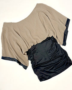 Drapey polkadot top with fitted wide waist