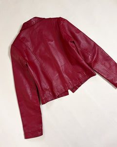 Cherry red fitted leather jacket