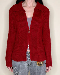 Cherry red wool zip up cardi