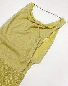 Drapey chartreuse top with fitted wide waist