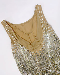 Sequined dropped waist draped silk mini dress