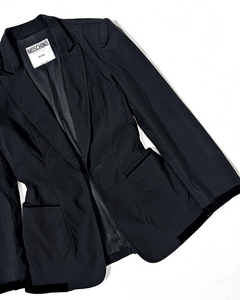 Moschino velvet trim fitted suit jacket