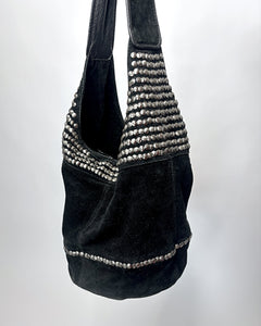 Studded suede large hobo bag