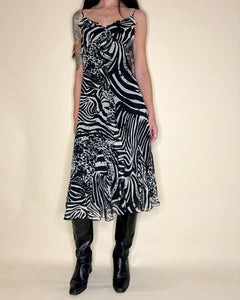 Zebra & cow print midi dress