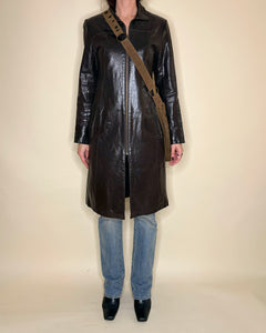 90’s minimalism dark brown leather coat