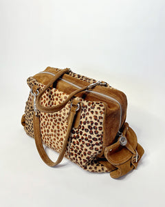 Large leopard pony hair suede bag