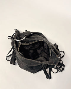 Studded suede fringe bag