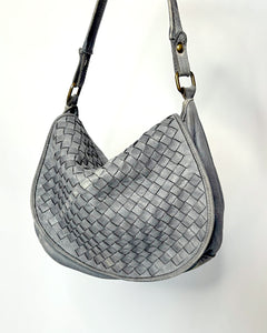 Dusty blue braided leather bag