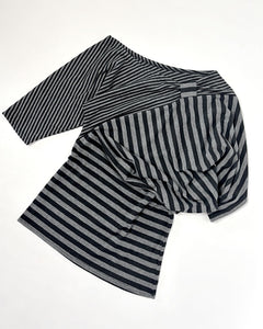 Striped asymmetric draped top