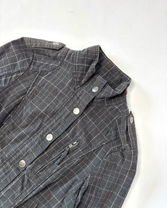 Plaid fitted jacket with silver buckles