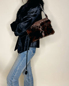 Pony hair asymmetric leather jacket