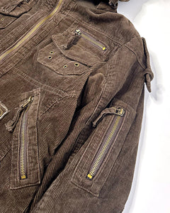 Corduroy studded utility bomber jacket with patches
