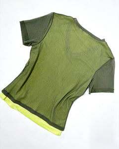 Military green mesh layered baby tee