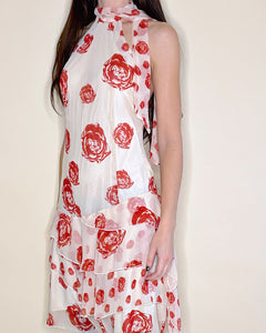 Silk halter dress with roses