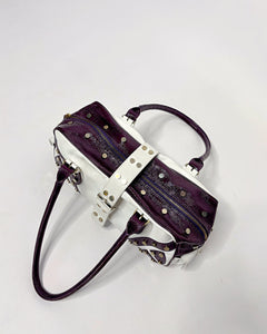 Versace studded contrasting leather bowling bag