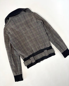 Plaid military utility style high neck jacket