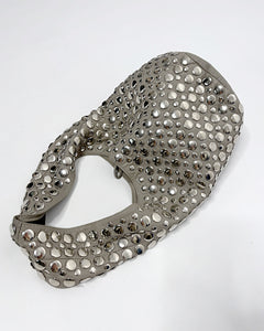 Studded leather wide hobo bag