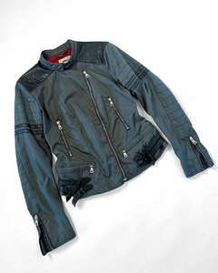 2000’s turquoise canvas moto jacket