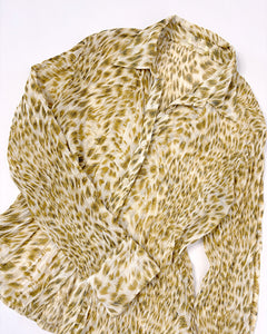 Crinkled gauze animal print shirt