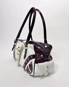 Versace studded contrasting leather bowling bag