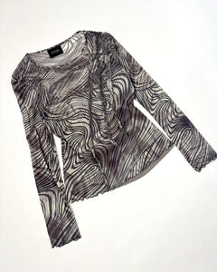 Zebra swirl ruffle mesh long sleeve top