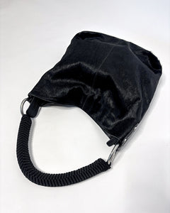 Pony hair hobo bag with nylon braided handle