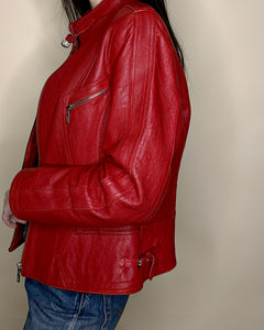 Red 90’s fitted leather moto jacket