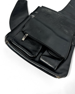 Sleek utility black leather crossbody bag