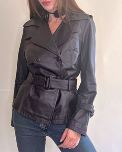 Short belted leather jacket