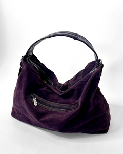 Plum velvet large hobo bag
