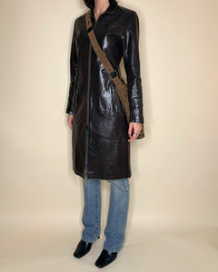 90’s minimalism dark brown leather coat