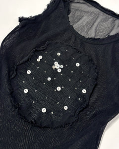 Mother of pearl buttons mesh tank top