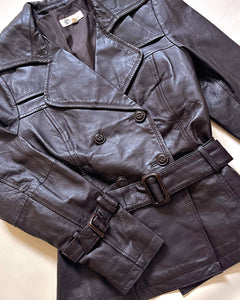 Short belted leather jacket