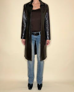 90’s minimalism dark brown leather coat