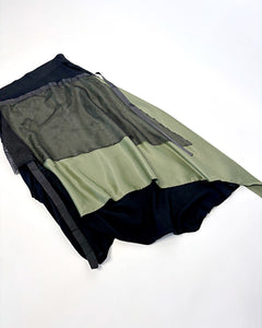 Asymmetric layered sport mesh maxi skirt