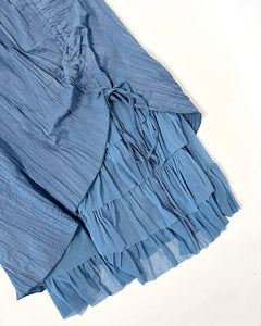 Dusty blue asymmetric ruched maxi skirt