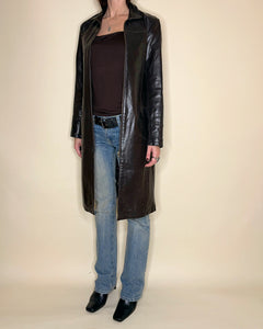 90’s minimalism dark brown leather coat